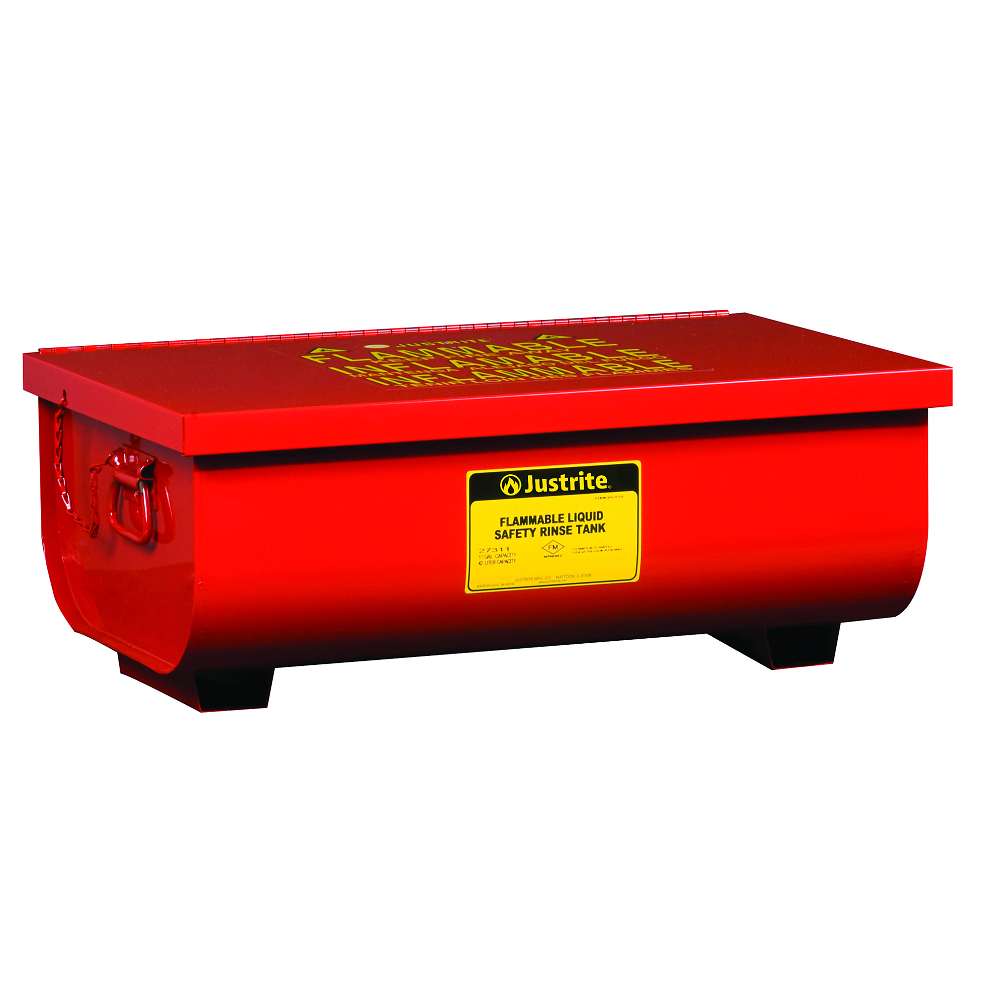Justrite Benchtop Rinse Tank — 11 Gallon, Lift-and-Latch Cover with Fusible Link, Drain Plug, Steel, Red, Model# 27311
